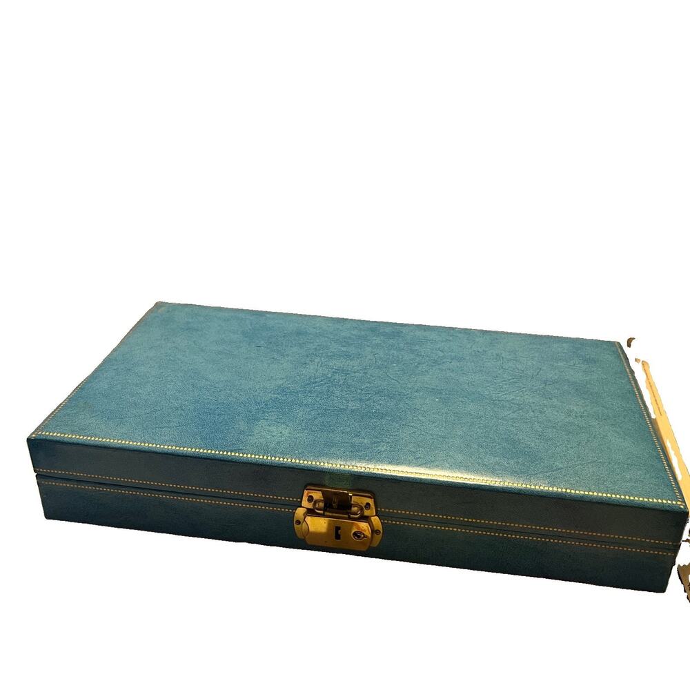Vintage Blue Jewelry Box Velvet Lining 15x8x3.5 W KEY